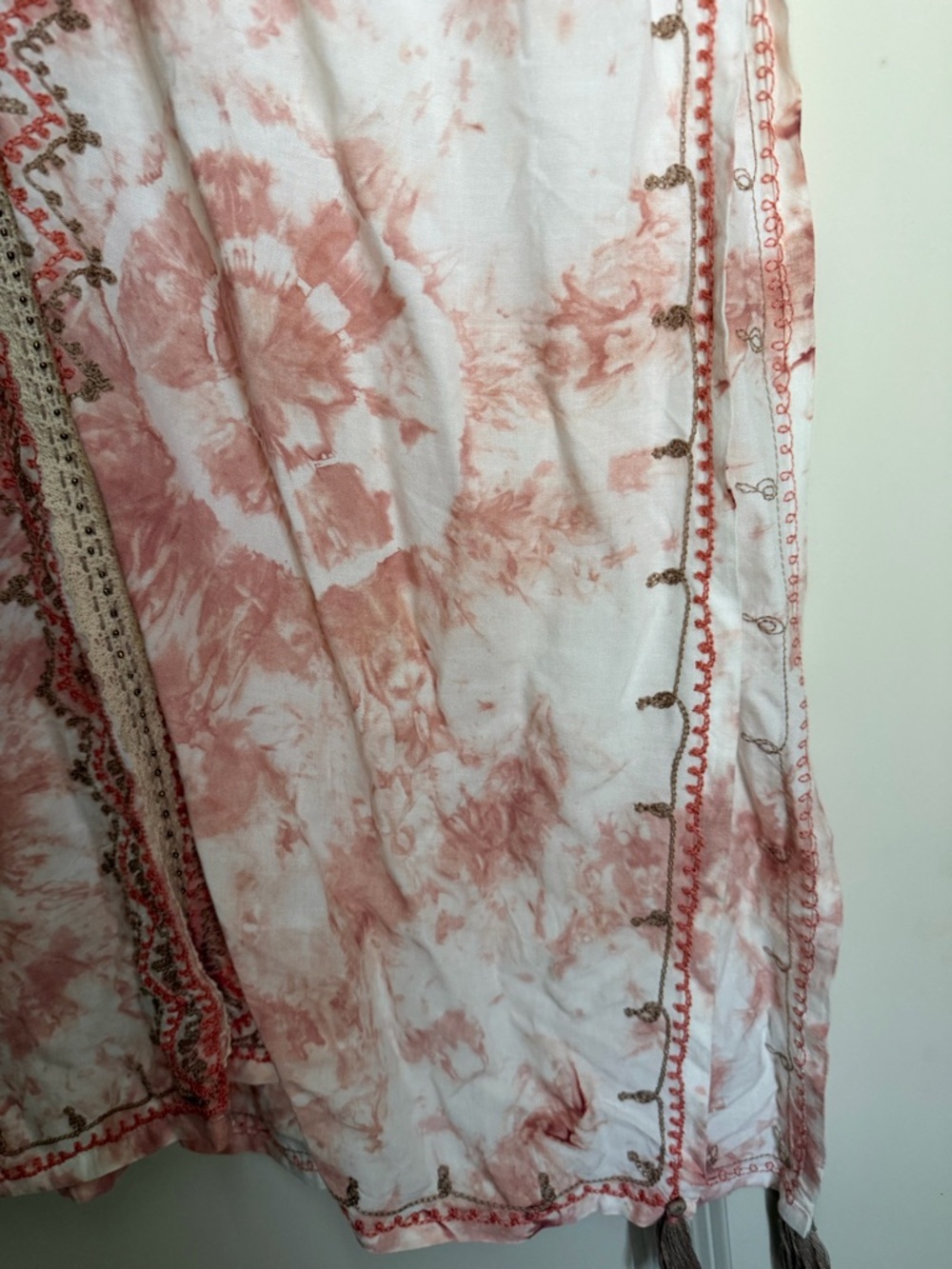 Skemo rayon Pink Tie-Dye Embroidered Tassel Kimono XS embroidered tassels neutro - Picture 7 of 12